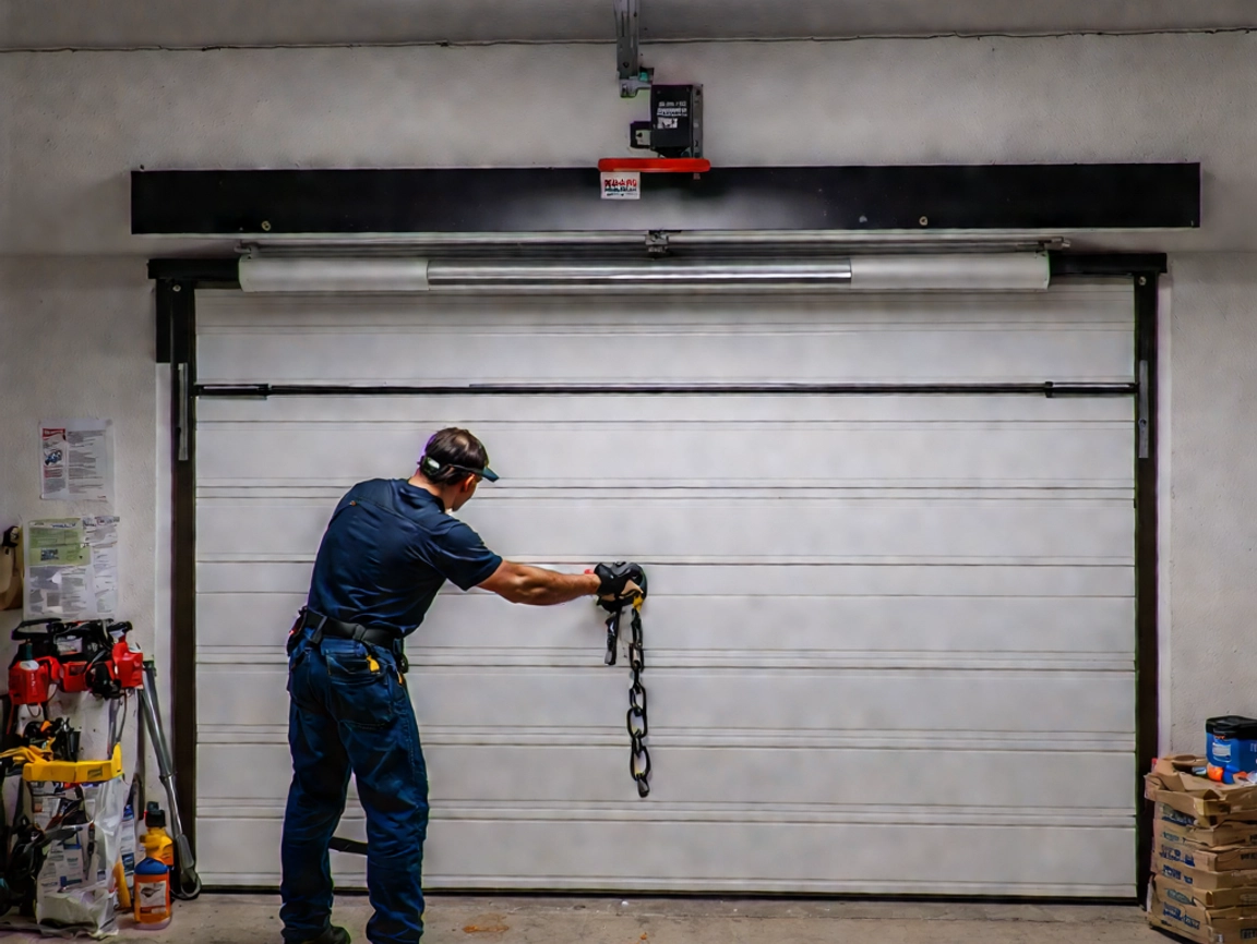 Technician replacing a garage door opener in Concord, showcasing the components involved in the replacement process.