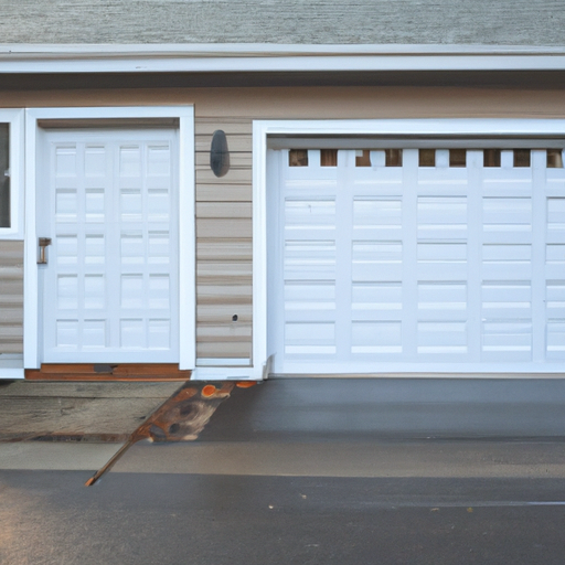Suburban Concord home exterior with a modern sectional garage door partially open; hardware visible in morning light