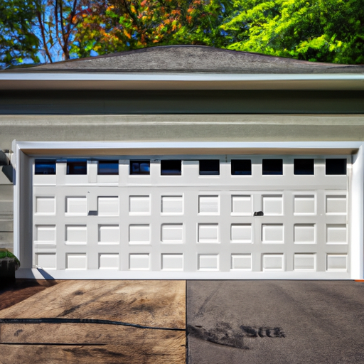 Suburban Concord, MA home exterior with a closed sectional garage door and New England landscaping